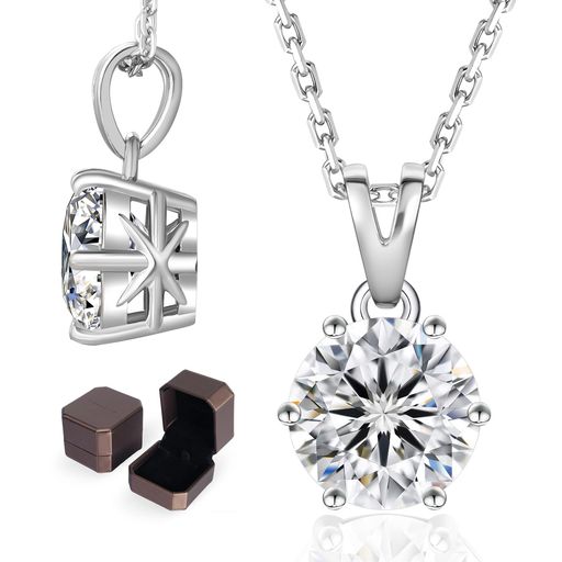 Necklace - KRKC&COモアッサナイトネックレスレディース一粒ダイヤ0.5カラット6本爪Dカラー&VVS1キラキラジュエリーシルバー925アクセサリー金属アレルギー対応ギフトボックス付き誕生日プレゼント女…