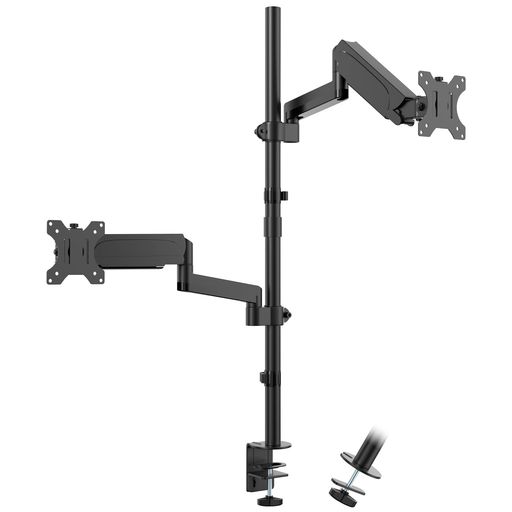 WORLDLIFTメカニカルスプリング内蔵モニターアーム機械式縦2画面上下左右デュアルロングポール水平可動..