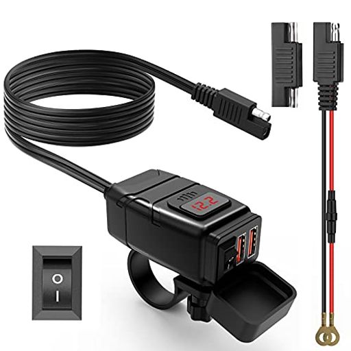 ONVIANオートバイバイク専用電源防水QC3.0急速デュアルUSB充電器USB電源独立スイッチON ...