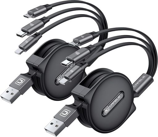 【2本セット巻き取り式充電ケーブル 新登場】3in1 充電ケーブル 巻き取り 66W +10W+10W 3in1 充電コード 3台同時給電可能5A 伸縮式 絡み防止 3種類端子対応 1.2m 高速データ転送(type c 66wのみ)正規…