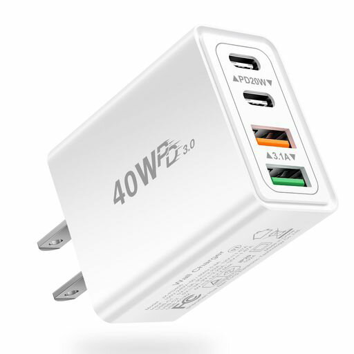 【20WPD急速充電】長い充電待ちにサヨナラ!USB-Cポートは最大20W出力可能で、PD3.0およびQC3.0規格に対応しています。インテリジェント認識デバイスなら、iPhone16を0%からわずか30分で58%まで充電可能です。従来の充電器と比べ、最大3倍のスピードを実現しました。 【幅広い互換性】USB充電器はほぼ全てのスマートフォンに対応。iPhone16/15/14/13/12/11シリーズ、iPhoneXS/XSMax/XR/X/8/8Plus/7/7Plus/6/6s/SE(2020)、GalaxySシリーズ・Aシリーズ、LG、Xperia、Aquos、GooglePixelなど、その他USB/USB-C接続の低電力デバイスでの使用が可能です。※ノートパソコンの充電には対応しておりません。 【マルチポートACアタプター】タイプc充電器は、2つのType-Cポートと2つのUSB-Aポートを備え、スマホ、イヤホンなど複数のデバイスを同時に充電可能。待機時間ゼロで時間を節約し、作業効率を向上。デスク周りをスッキリ整理できる設計で、オフィスやご自宅の清潔な空間を維持します。