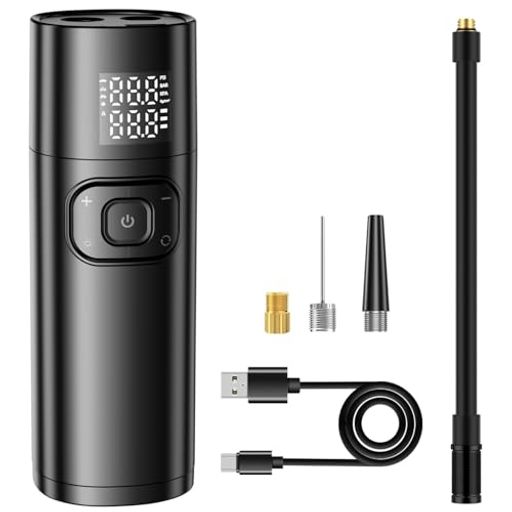 電動空気入れType-C充電式空気入れ最大150PSIエアーポンプ自動停止機能SOS/LED懐中ライト仏/米式バルブ..