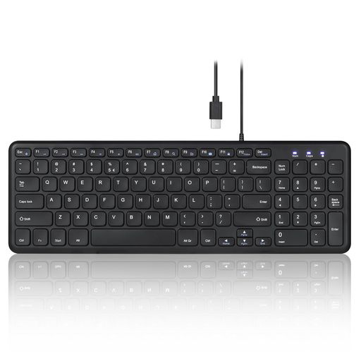 Perixx(ペリックス) PERIBOARD-213C キーボード Type-C サイレントクリックパンタグラフキータイプC 39.8 x 16.5 x 3 cm コンパクトデザインテンキー付き - ブラック - 英語配列キーボード