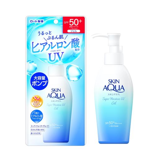 高紫外線保護、軽量、爽やか、耐水性、軽い保湿効果。 水膜ベールUV。全身にのばしやすいジェルタイプ ヒアルロン酸(うるおい成分)配合保水処方。 無香料、無着色、鉱物油フリー、パラベンフリー。 SPF50+/PA++++。 内容量:140g