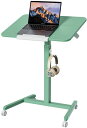 ETHU90°角度調整モバイルスタンディングデスクサイドテーブル幅65cmガス圧式無段階昇降高さ調節76-110cm角度調節天板レバー式移動式ベッドテーブルソファテーブルキャスター付きフック付…