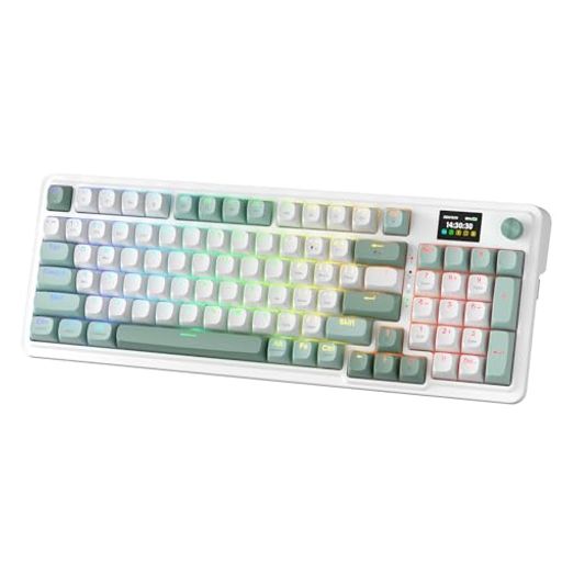 Redragon K719 ワイヤレスガスケットゲーミングキーボードw/画面&ノブ,95メカニカルキーボードのキー,簡単に制御1.14 ” tft情報表示,5層ノイズdampening,カスタムリニアスイッチ,玉雲色