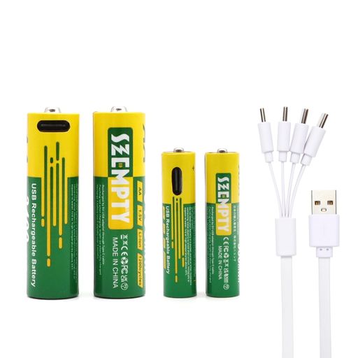 🔋【高容量、30%長い使用時間】SZEMPTYの単3および単4充電池は、A+リチウム電池を使用しており、単3電池容量は最大3400mWh(約2250mAh)、単4電池容量は最大900mWh(約600mAh)で、類似の充電池と比べてより長く使用でき、より良い体験ができます。 🔋【使い方は簡単】: 充電は、携帯電話を充電するのと同じくらい簡単です。付属の4-1 TYPEC充電ケーブルをバッテリーに差し込み、USB充電器(携帯電話アダプター、ラップトップ、モバイル電源、カーチャージャーなど)に接続するだけで、特別な充電器は必要ありません。いつでもどこでも、1/2/3/4個のバッテリーを一度に充電できます。特にアウトドアや旅行時に便利です。 🔋【急速充電】:わずか2~3時間で、SZEMPTY AAおよびAAA充電式リチウム電池をフル充電できます。リモコン、玩具、キーボード、ワイヤレスマウスなど、標準的な単3形または単4形電池を使用するあらゆる機器の電源として、SZEMPTY電池をご使用ください。