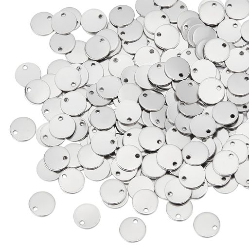 [UNICRAFTALE] 約200個 8mm ネームタグ 円形 ステンレス製 ブランクタグ チャーム 空白札ペンダント トラベルバッグタグ 刻印可能 IDタグ プレート フラットラウンド 金属 メタルチャーム 垂れ…