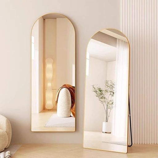 全身鏡姿見鏡2Wayアルミフレームアーチ型飛散防止加工折りたたみ軽量壁掛け両用おしゃれ丸角洗面所化粧..