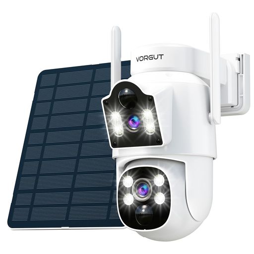 【400万画素+400万画素・5年保証】防犯カメラ屋外ソーラー自動追尾VORGUTデュアルレンズ防犯カメラ2.4G&5Ghzwifi対応監視カメラ屋外ソーラー上下2レンズPIR対応声光威嚇工事不要360°広角撮影双…