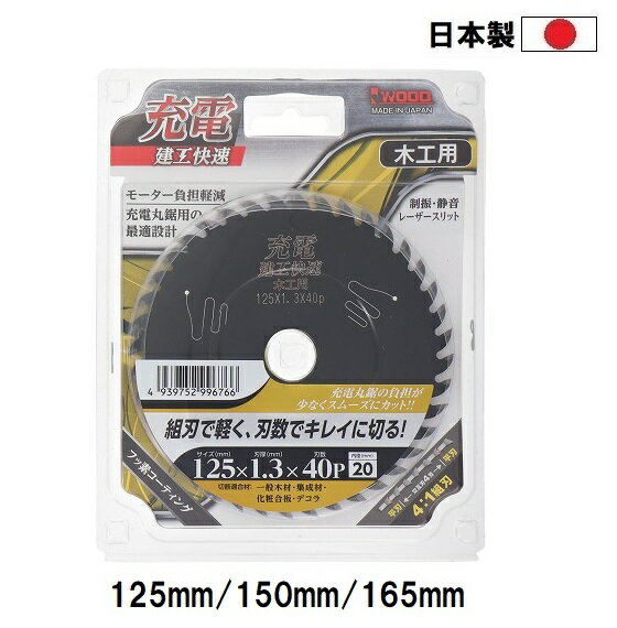 建工快速 日本製 充電木工用 チップソー (4:1組刃) 【外径125mm 150mm 165mm】 穴径20mm
