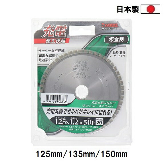 建工快速 日本製 充電 板金用 (鉄工用) チップソー 【外径125mm 135mm 150mm】 穴径20mm