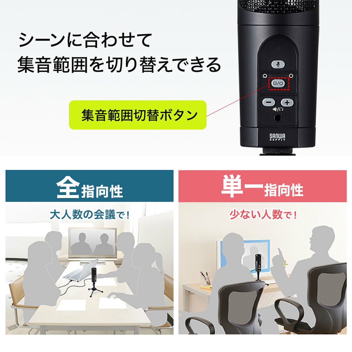 【6/4 20時〜 P2倍 最大5千円OFF】サンワサプライ MM-MCU05BK USBマイク(web会議・高感度・無指向性・単一指向性・PS5対応)