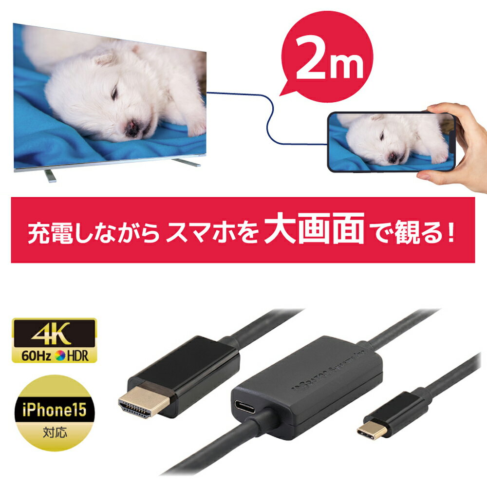 5/23 20 P2 2OFFUSB Type-C to HDMI Ѵ֥ 2m PDб RS-UCHD4K60-2MA ޥ ƥ  Ǥ ɥ iPhone15 ƥӤ˱Ǥ֥ ޥ ƥ ³ ֥ Android ƥ Ѵ 4K60Hz HDR C HDMI USB ѴUSB-C PD 3.0 100W