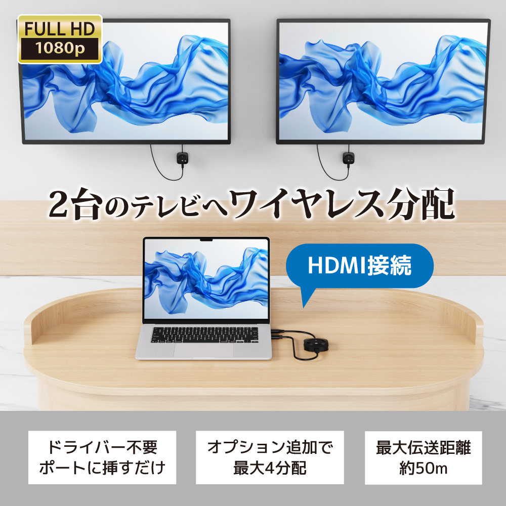 ラトックプレミア 楽天市場店の【8/17 09:59迄 P2倍 最大300円OFF】ワイヤレスHDMI分配送受信機（1対2分配 HDMI to HDMI）「RS-WLSP1」＆ ワイヤレスHDMI分配受信機「RS-WLSP-RX」セット RS-WLSP1-RS-WLSP-RX｜アングル3