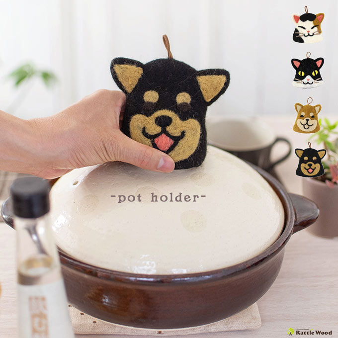 鍋つかみ アニマル フェルト ねこ しばけん ミケネコ くろねこ キッチン用品 おしゃれ 北欧 かわいい ..