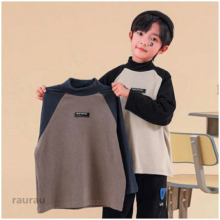 秋冬 ハイネック 長袖 ロンT 裏起毛 キッズ用 カットソー tシャツ プルオーバー イ...