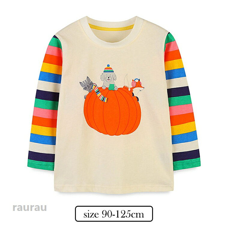 商品説明商品名男女兼用かわいい長袖tシャツです。半袖を着るにはちょっと肌寒いなという時にオススメ！綿素材なので、柔らかくて肌触りがとっても気持ちいい、キッズにも安心です。通気性＆吸水性も抜群！素材綿生産国中国サイズ90/100/110/115/120/125cm注意pc環境・光の具合により、色や素材のイメージが写真と若干異なる場合がございます。モデル・写真に使用されているアクセサリー・小物は別途記載が無い限り付属いたしません。商品に不良があった場合は、商品到着から5日以内にご連絡いただければご返金・交換対応させて頂きます。商品のサイズは、全て平置きにて外寸を測定しております。商品によっては+-0.5cm-1cmの誤差が発生してしまう場合がございます。該当商品は他店と共有です。タイミングにより、ズレが生じる場合がございます。予めご了承ください。子供服 ロンT 長袖 Tシャツ 男の子 女の子 可愛い ハロウィン かぼちゃ柄 春秋 薄手 綿 ルームウェア パジャマ キッズ クルーネック Tシャツ トップス ベビー ハロウィーン スウェット 90 100 110 120 125cm かわいい子供Tシャツ 通気性よく柔らかい"メーカー希望小売価格はメーカーカタログに基づいて掲載しています