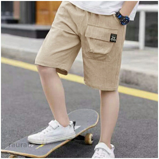 ハーフパンツ キッズ カーゴパンツ 2枚セット 子供服 半ズボン 無地 パンツ 綿麻 ...