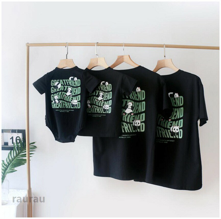 親子ペアルック tシャツ 夏服 親子コーデ 親子お揃い パンダ ペアTシャツ 黒 白 赤ちゃん ロンパース 半袖 リンクコーデ キッズ 子供服 男の子 女の子 ベビー パパ ママ 家族 お揃い tシャツ おもしろ ギフト 母の日 父の日 こどもの日 記念日 プレゼント