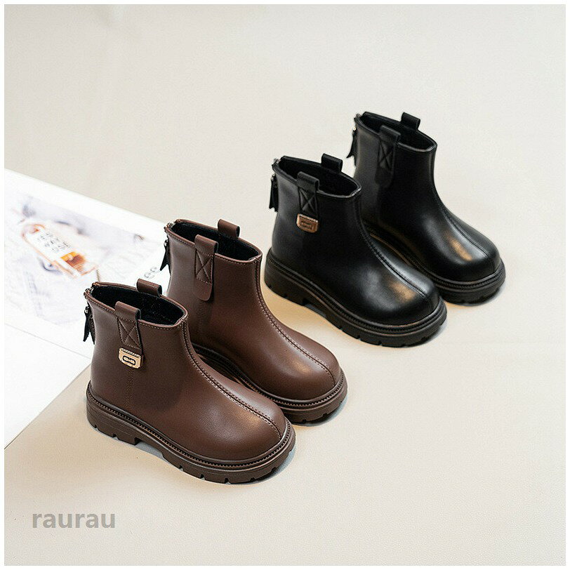 子供靴 ショートブーツ キッズシューズ 裏起毛なし/あり ファスナー付 キッズブー...
