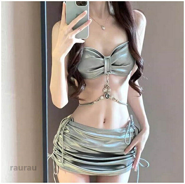 Competitive Swimsuits - きれ 大人可愛い かわいい レディース 胸元 エキゾチック シャーリング ラインストーン セパレート スイムウェア 水着