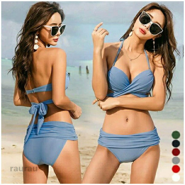 Competitive Swimsuits - レッド ブルー パッド 温泉 プール 沖縄 ビーチ 海 プチ胸 小胸 上下セット 2点セット ワイヤー入り セクシー レディース 水着