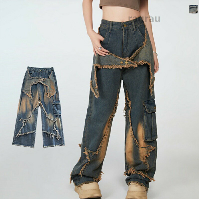 パンツ レディース ボトムス ズボン ロングパンツ 長ズボン ロング丈 膝下 ひざ下 デニムパンツ デニム ストレートパンツ ストレート フリンジ カーゴパンツ ストレートデニムパンツ