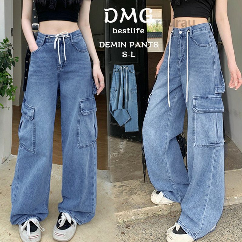 パンツ デニムパンツ デニムカーゴパンツ レディース ワイド ゆったり デニム カーゴ パンツ カーゴパンツ オシャレ ワイドデニム 大きいサイズ ワイドパンツ ジーンズ ストレート ボトムス 体型カバー