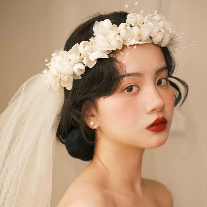 ウエディングベール ウェディングベール カチューシャ ヘッドドレス 花...