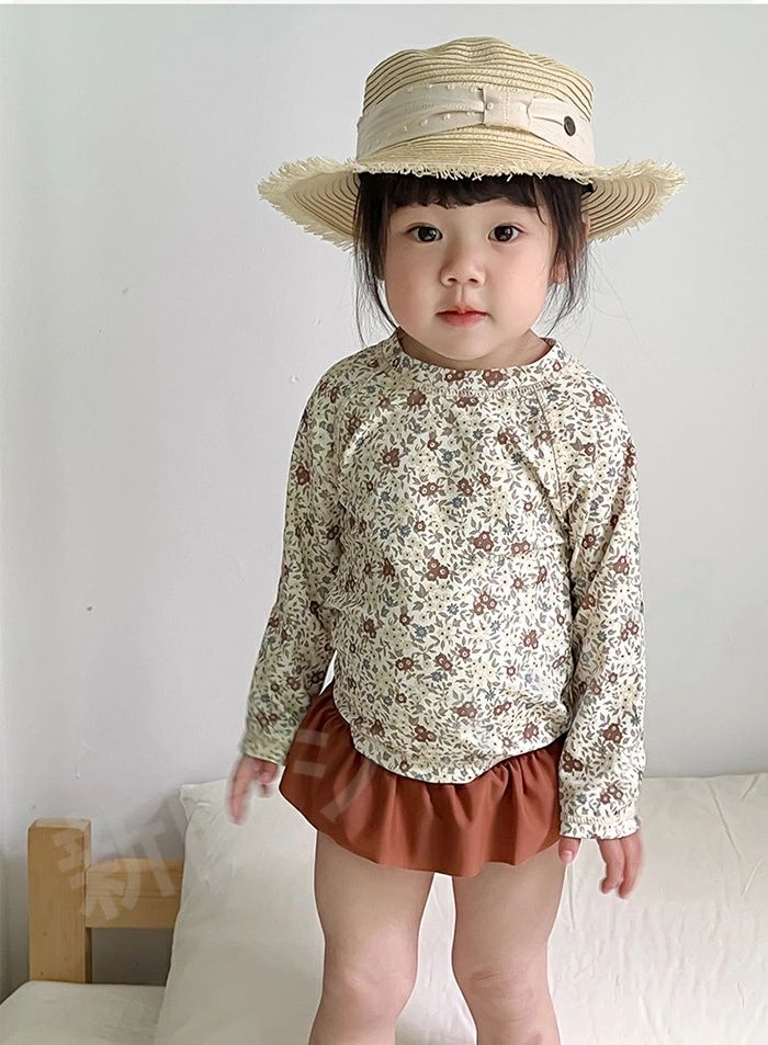 キッズ 水着 女の子 セパレート ベビー水着 3点セット キャップ付き スイムウェア 上下セット 子ども 花柄 ラッシュガード 長袖 ショートパンツ UVカット 水着 ジュニア 子供 幼稚園 保育園 伸縮性 かわいい — vista 3