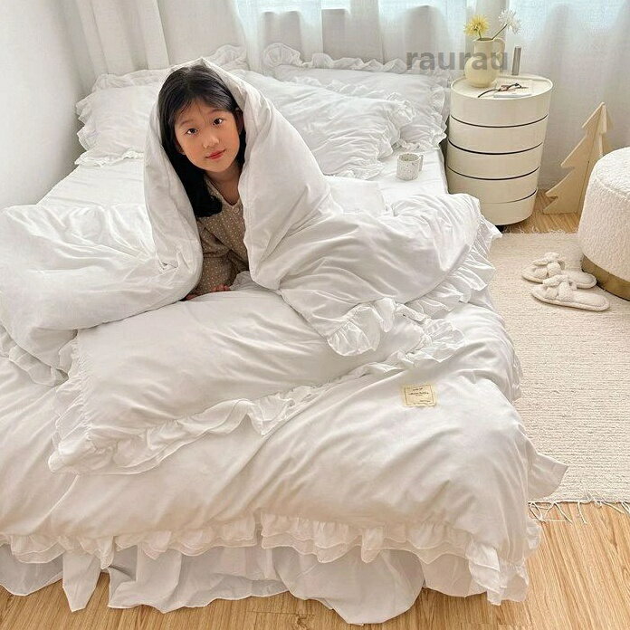 枕カバ ベッドスカート 寝具カバーセット かわいい 掛け布団カバー 無地 布団セット 春夏秋冬 フリル付き シングル 3、4点セット