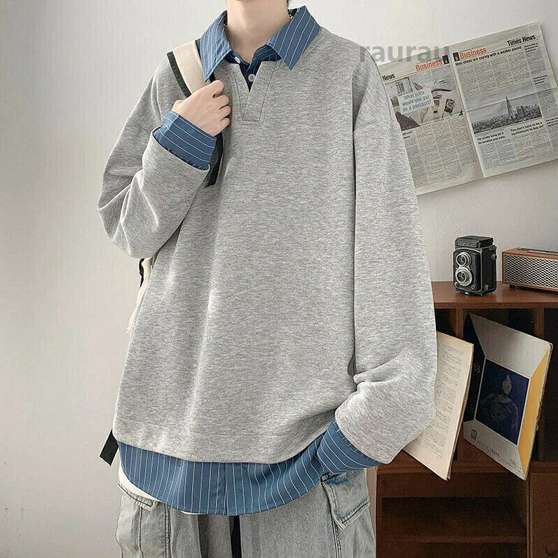 メンズ トレーナー おしゃれ 秋 冬 長袖 tシャツ プルオーバー ゆったり つなぎ ス...