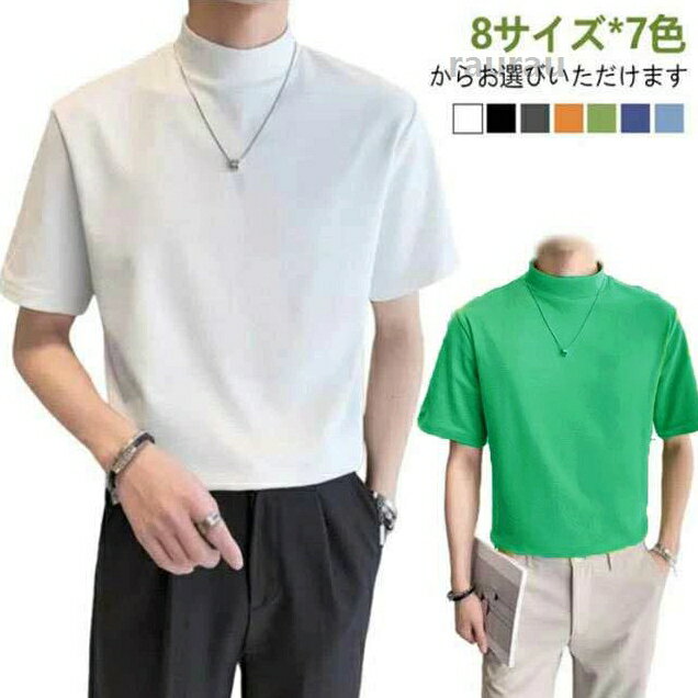 ハイネック tシャツ 半袖 メンズ ゴルフ ゴルフウェア カットソー 無地 在宅 作業着 モックネックシャツ トップス スポーツ ティ