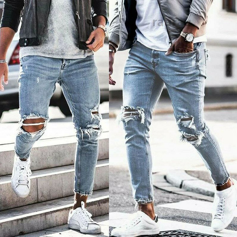 ダメージ ストレッチジーンズ ストレッチパンツ ダメージパンツ ラッパー ストレッチデニム メージデニム 大きいサイズ メンズ