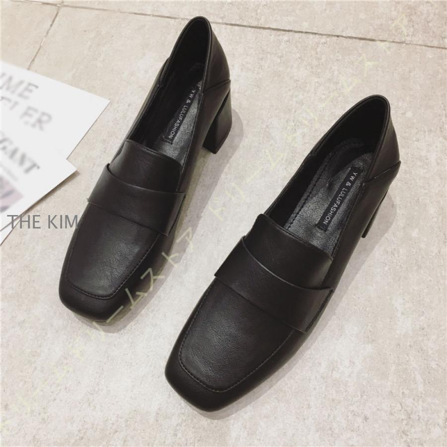 樂天商城 - レディース ローファー おじ靴 ローヒール靴 パンプス スクエアトゥ ローファーシューズ スリッポン 太ヒール 黒 軽量 マニッシュシューズ フォーマル 女性