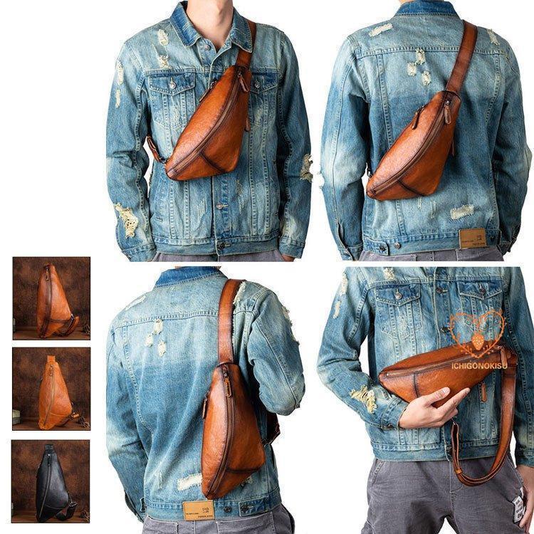 ボディバッグ メンズ 本革　2way 　斜め掛け　ショルダーバッグ 自転車　鞄 レザー　ワンショルダー カジュアル 機能性