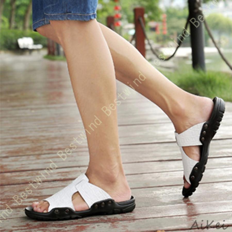 スリッパ オープントゥ ドライビングサンダル ビーチサンダル ドライバーサンダル メンズ 夏靴 PUレザ..