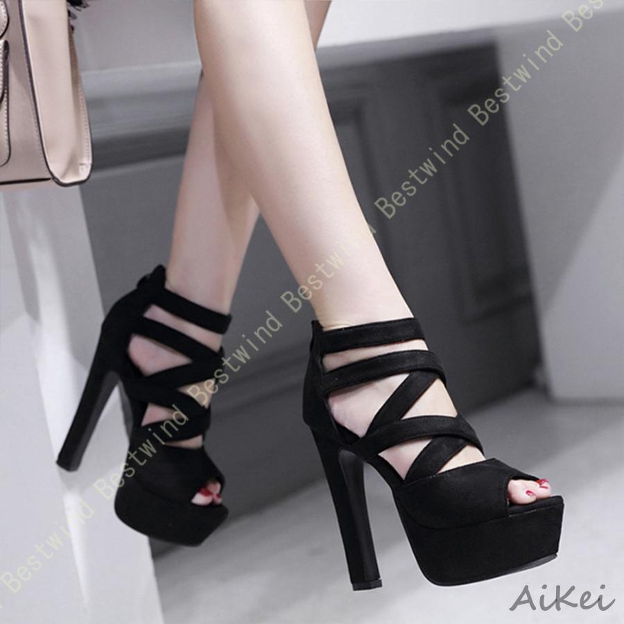 サンダル レディース ヒール 歩きやすい 厚底 ファスナー ハイヒール 靴 シューズ 太ヒール キャバ パーティー お呼ばれ 疲れない おしゃれ 大きいサイズ(4)