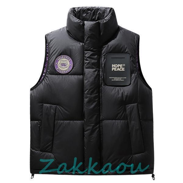 ダウンベスト メンズ 大きいサイズ おしゃれ ミリタリー ジャケット ワッペン付き ロゴ ワーク ダウンジャケット アウトドア 立ち襟 防寒着 防風 保温