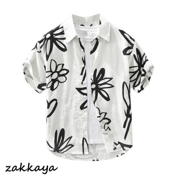リネンシャツ カジュアルシャツ 亜麻シャツ トップス メンズ シャツ 半袖 花柄 アロハ ハワイシャツ 涼しい