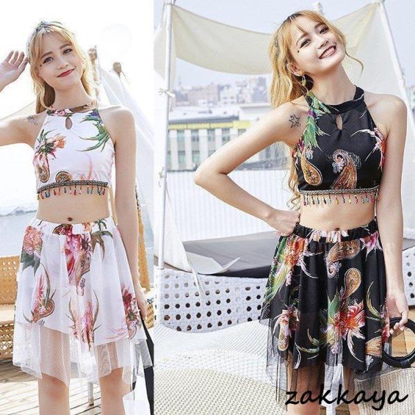 水着レディース 体型カバー 水着3点セット セパレート 刺繍レースブラウス キュロット 小胸バンドゥビギニ 韓国風 40代 可愛い スイムウェア 温泉 ママ