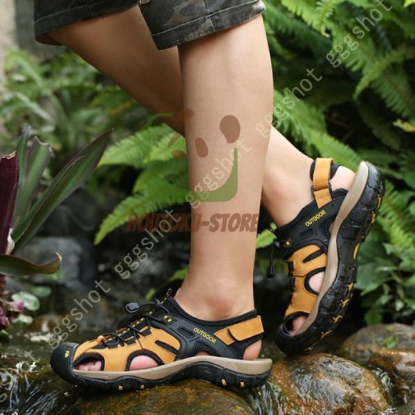 Sports Sandal - アウトドアサンダル メンズ つま先保護 ビーサン 水陸両用 ファッションサンダル 夏 スポーツ 大きいサイズ 防滑 通気性 痛くない 歩きやすい 日常着用 登山