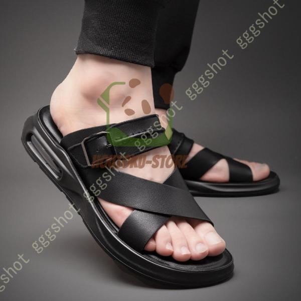 スリッパ オープントゥ ドライビングサンダル ビーチサンダル ドライバーサンダル メンズ 夏靴 PUレザ..