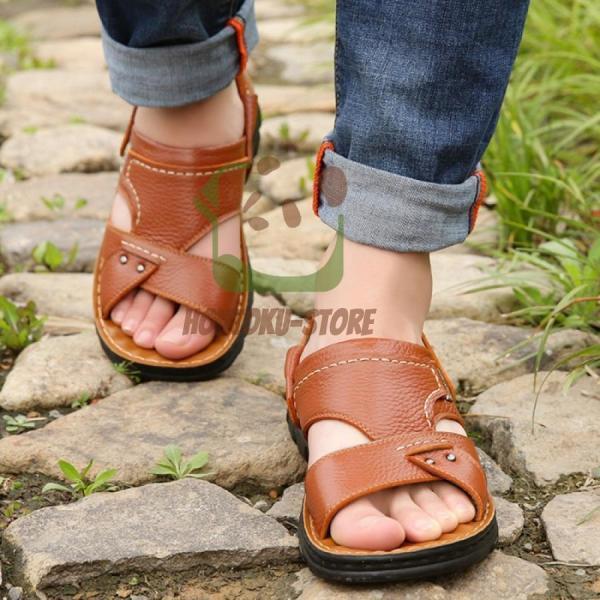 アウトドア スポーツサンダル メンズ 夏季 レザーサンダル 柔らかい カジュアルサンダル 黒 夏 男性 滑..