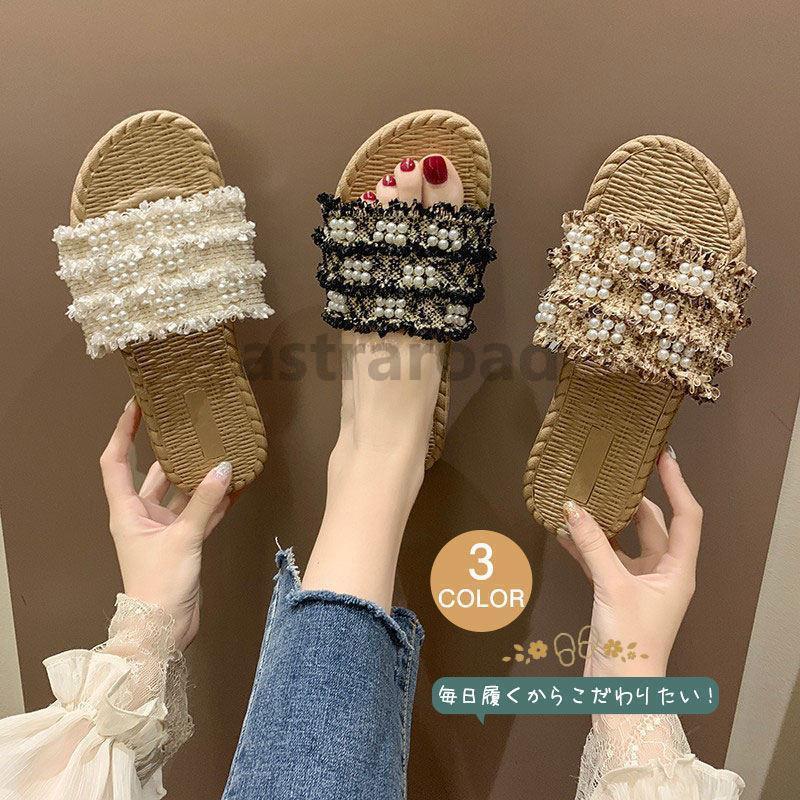 Sports Sandal - ぺたんこサンダル パール 海 サマー リボンサンダル リゾートサンダル 歩きやすい ヒールサンダル 痛くない レディース かわいい おしゃれ 夏