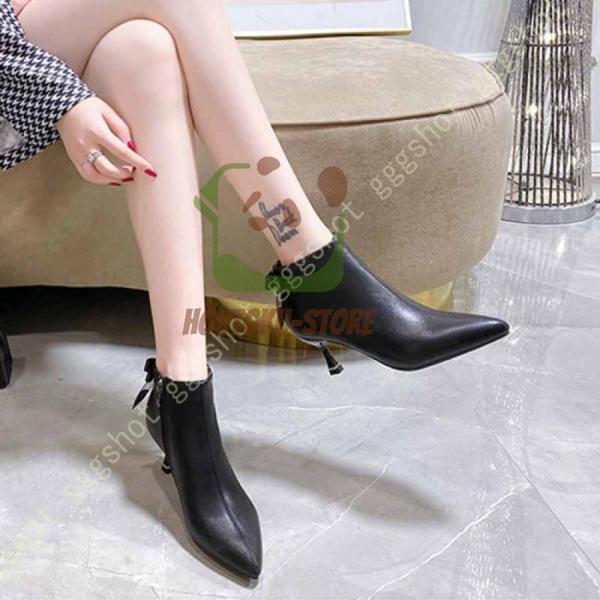 ショートブーツ ミドルヒール ピンヒール ブーツ ブーティ ヒール6cm 美脚 ブーティー 歩きやすい 痛く..