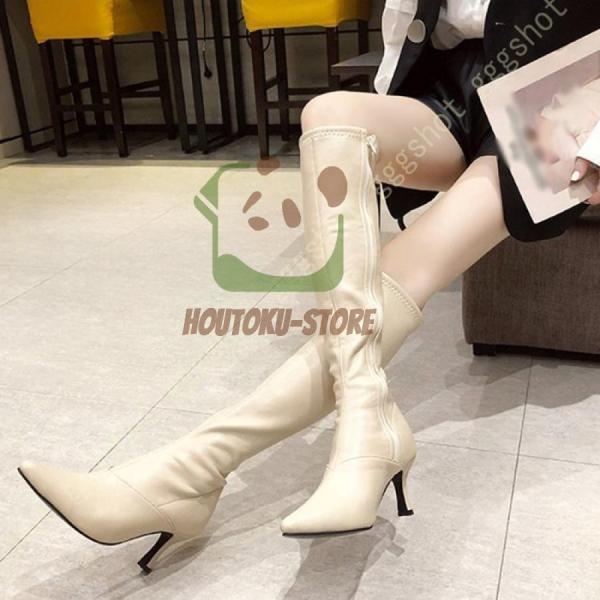 ジョッキーブーツ ロングブーツ レディース 歩きやすい ポインテッドトゥ ブーツ ロング シューズ ピンヒール 美脚 ストレッチ 7cmヒール 大きいサイズ