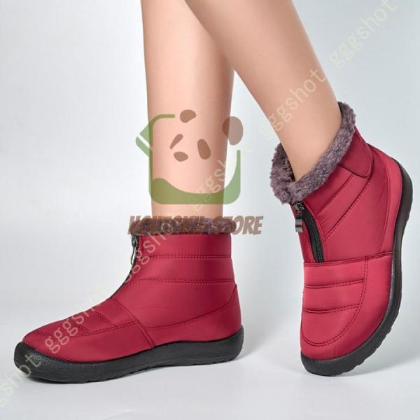 ファー飾り 防寒靴 レディース サイドジッパー ショート丈 防寒シューズ 冬用 防水 防滑 スノーシューズ スノーブーツ 厚底 短靴 綿靴 雪靴 あったか 裏ボア