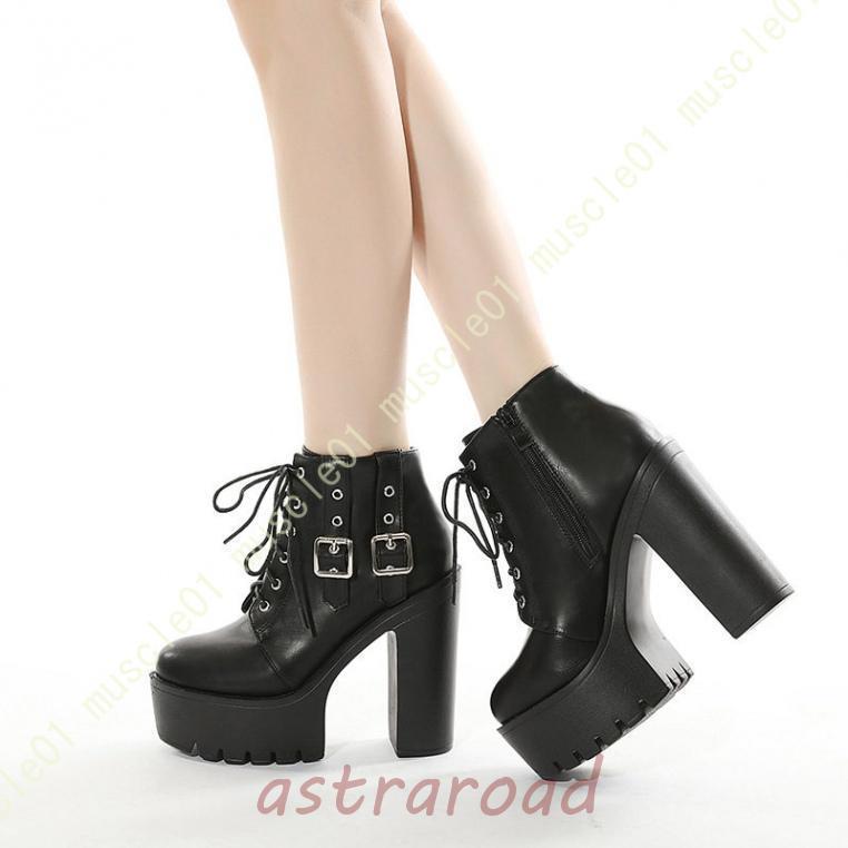 Ladies Short Boots Antes del otoño Inverno Espesado Bajo Simples Jeep lateral Plataforma Boots cortos Boots Anchor Boots Boots High Heels — vista 2